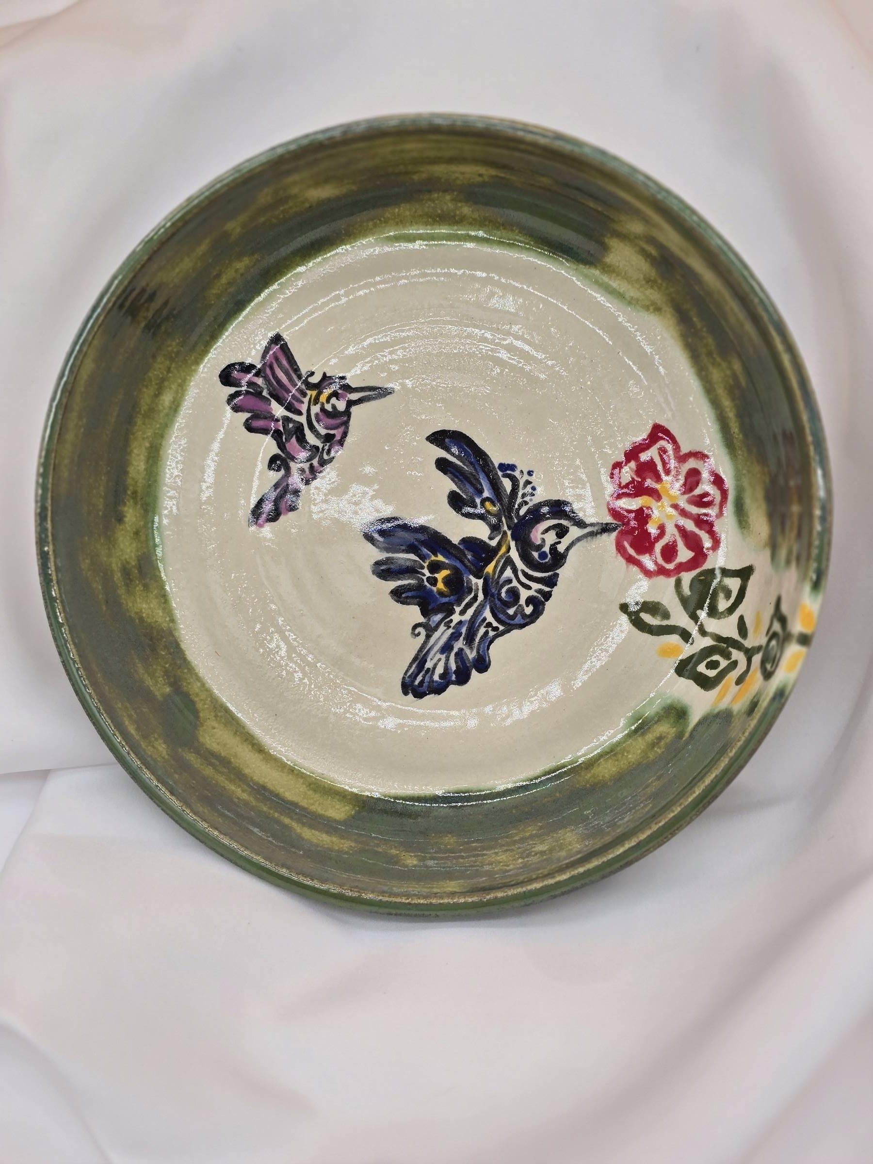 Handmade hummingbird bowl by Clay Therapy