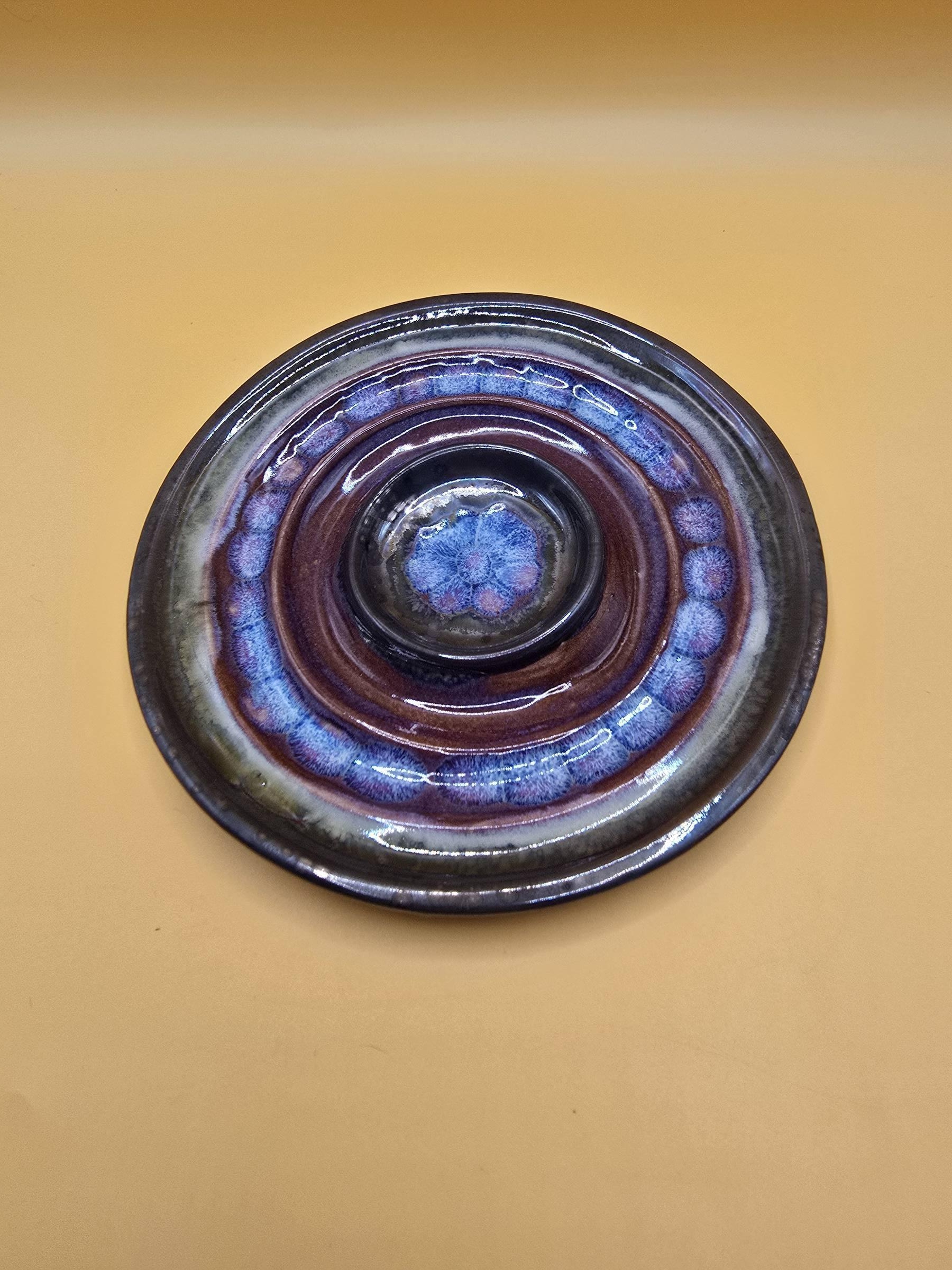 Handmade purple and obsidian jewelry tray by Clay Therapy