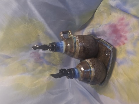 Handmade oil and vinegar vessel set by Clay Therapy